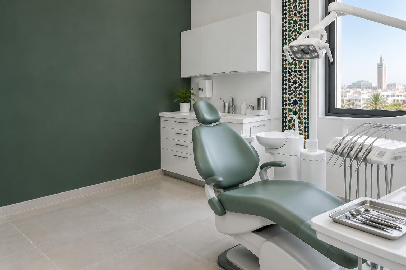 Fauteuil et salle de soins d’un cabinet dentaire marocain